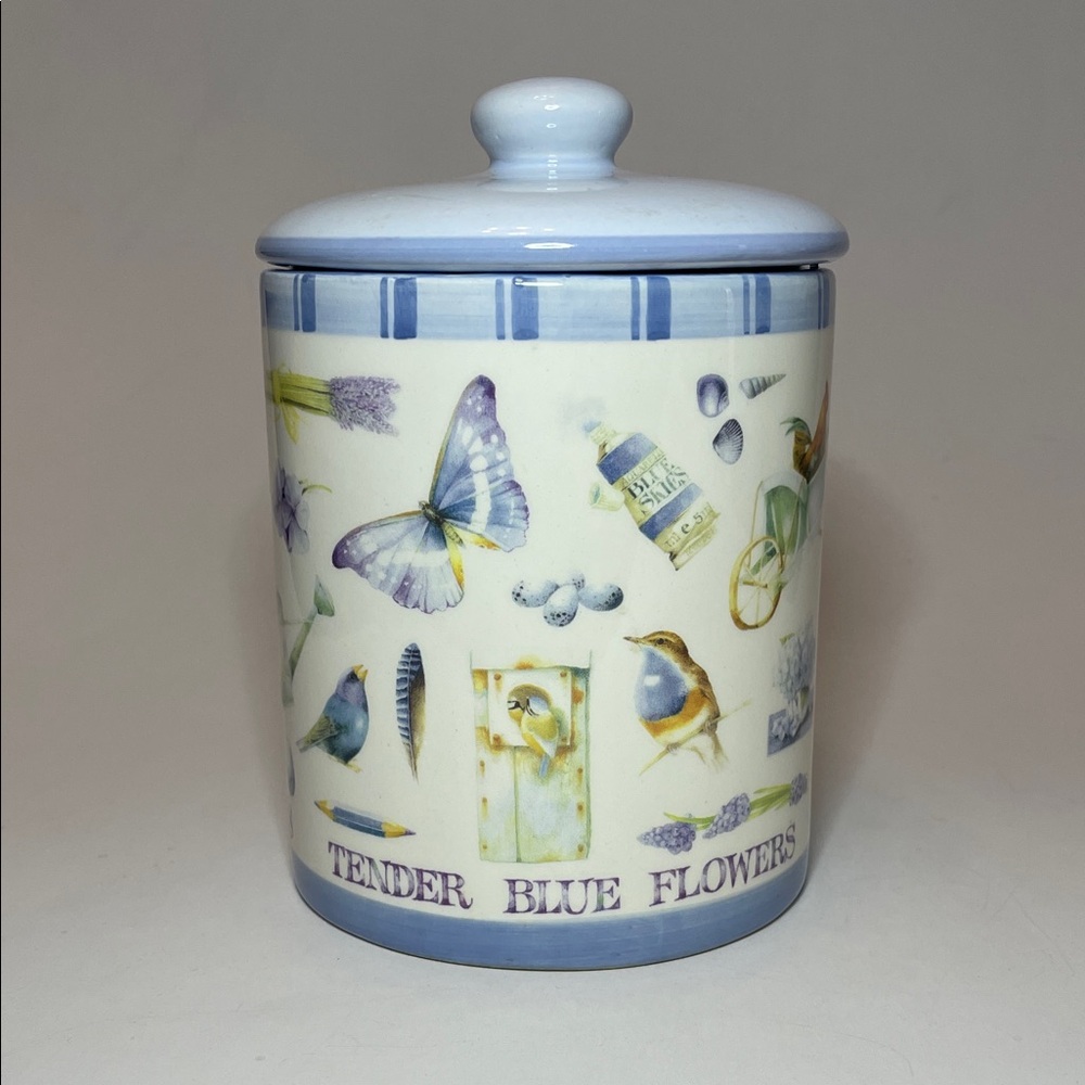 MARJOLEIN BASTIN HALLMARK Ceramic Blue Skies Birdsong & Butterflies Lidded Jar